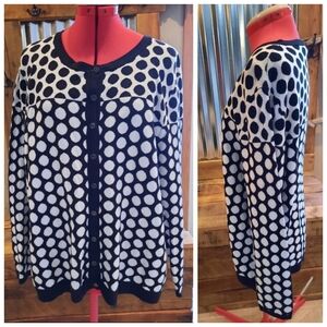 Polkadot Cardigan Sweater L Foxcroft Black & White